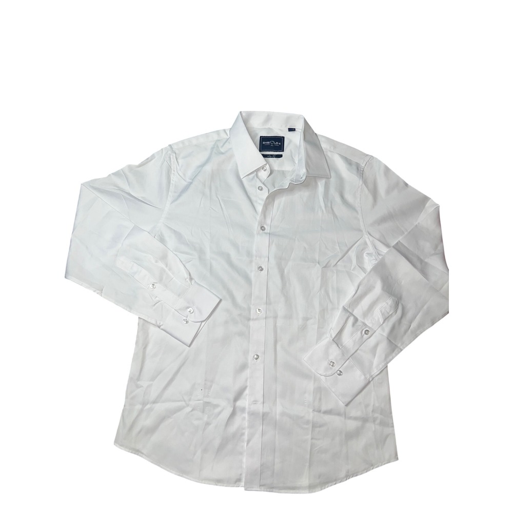 Shield-X Mens Slim Fit Dress Shirt White Long Sleeve Button Down Design in Italy